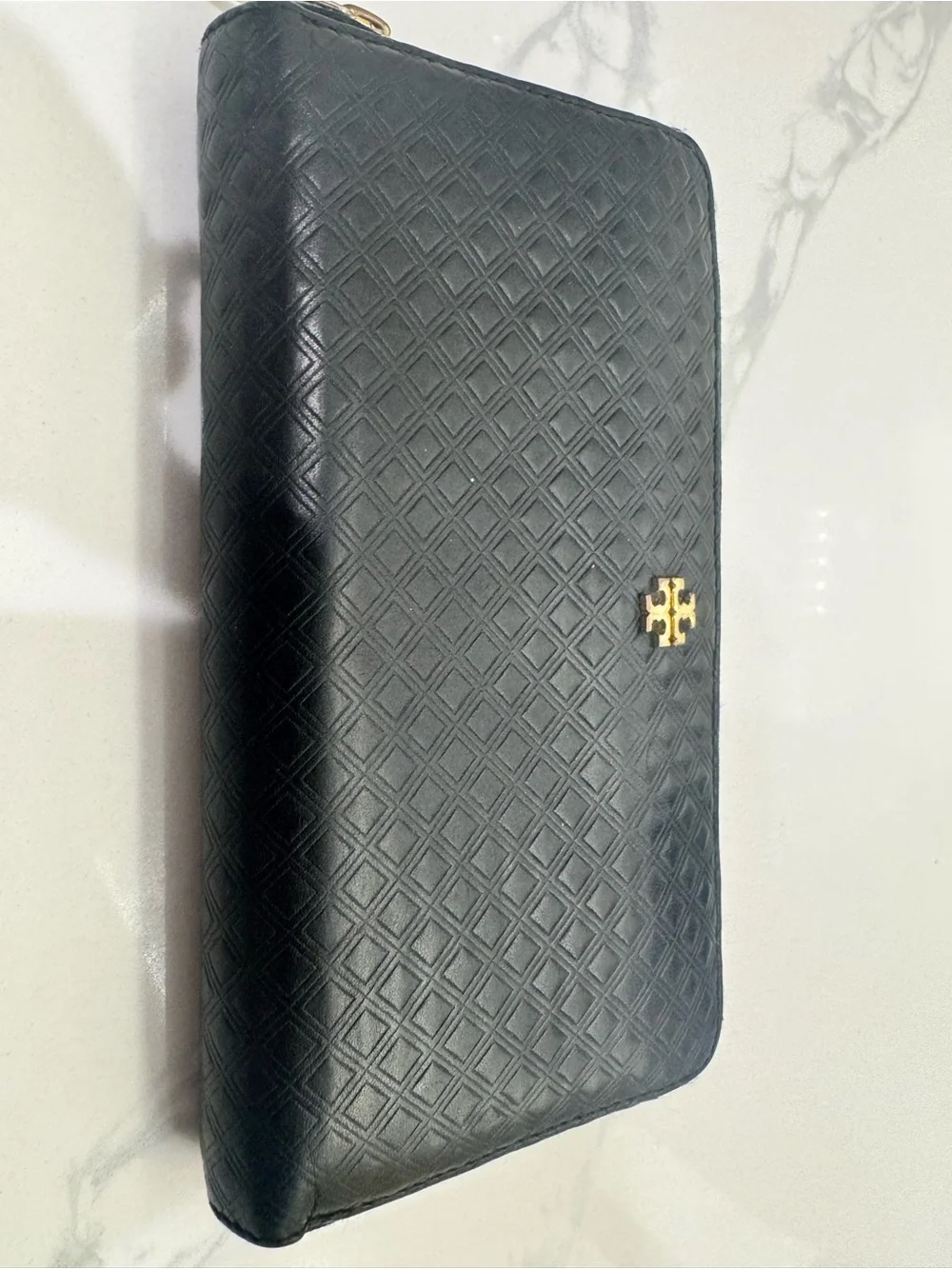 Tory Burch Black Leather Zip Wallet with Gold Hardware